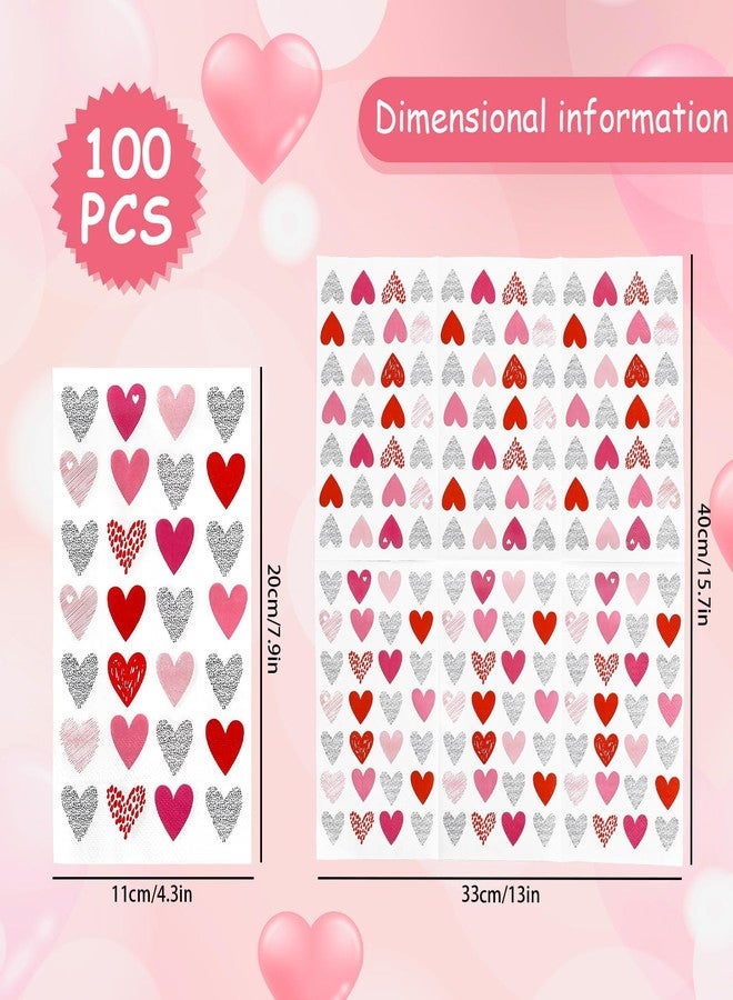 وولاين مجموعة مناديل ورقية لعيد الحب من والين، 100 قطعة، بألوان الأحمر والوردي والأسود، مزينة بقلوب، للاستخدام مرة واحدة، مناسبة للعشاء والمطبخ والحمام ومستلزمات الحفلات. - Image 2